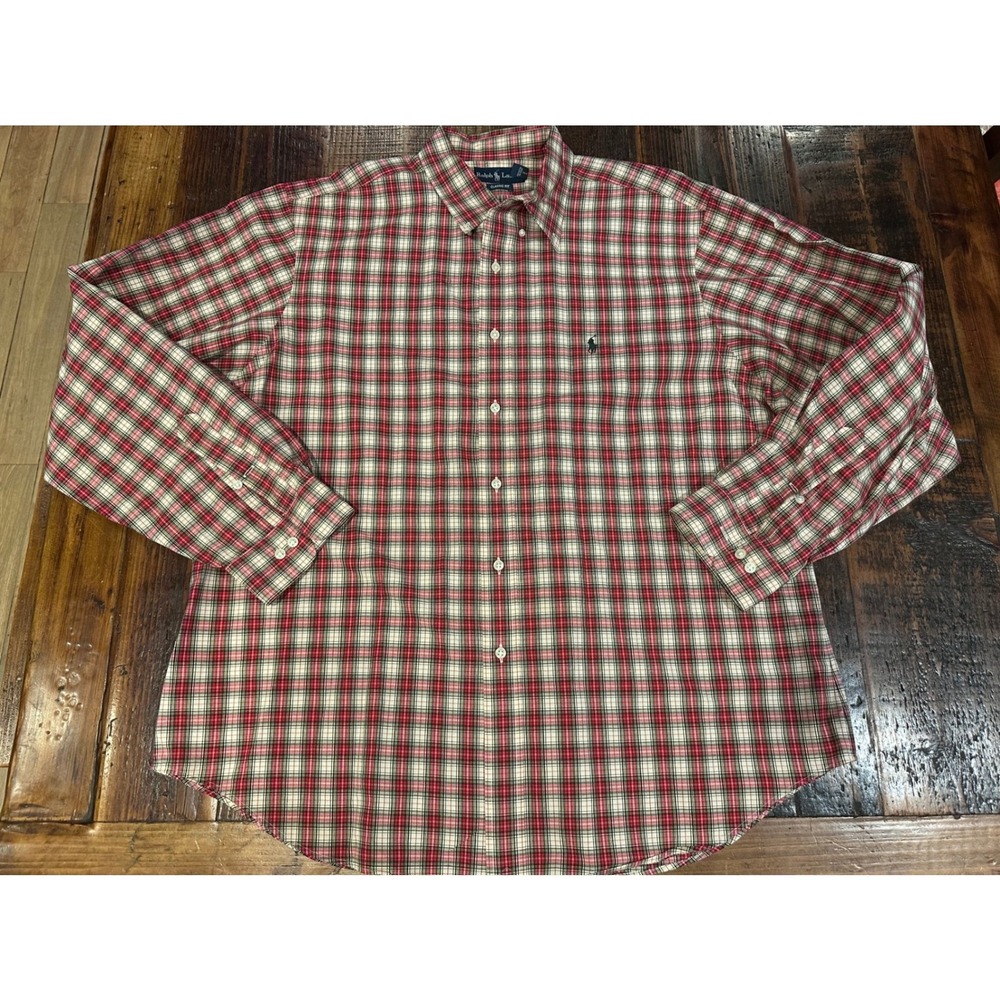 Ralph Lauren Mens XXL Classic Fit Plaid Button Down Shirt Red Green White Pony